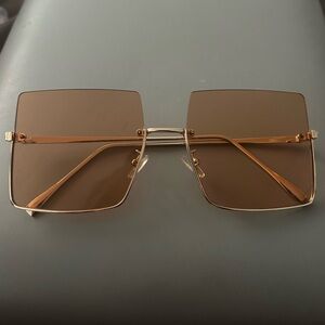 Square Rimless Sunglasses in Brown and Gold